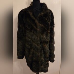 Norm Thompson Vintage Dark Brown Faux Mink Fur Coat Womens XL